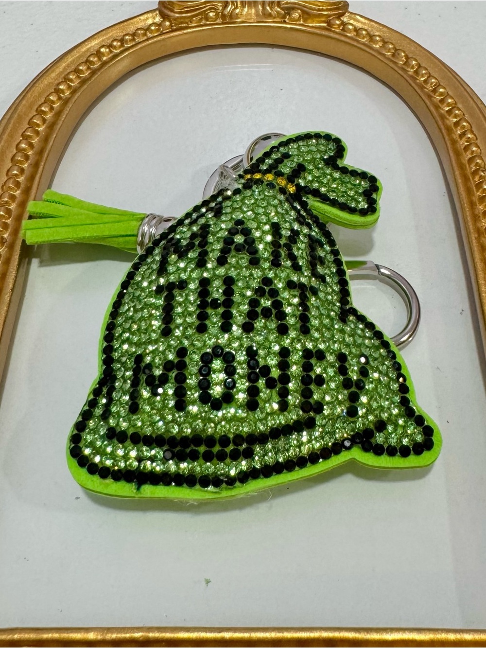 New Green Rhinestone Money Bag Keychain with Tassel